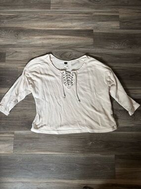 We The Free Lace-Up Waffle Knit Top - Cream